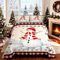 Kids Snowman Christmas Comforter Set Full Size,Snowflake Romantic Bedding,Girls Boys Adults Bedroom/Xmas Cabin Decor,Geometric Grid Lattice Down Comforter,Rustic Farmhouse Duvet Insert,2 Pillowcases