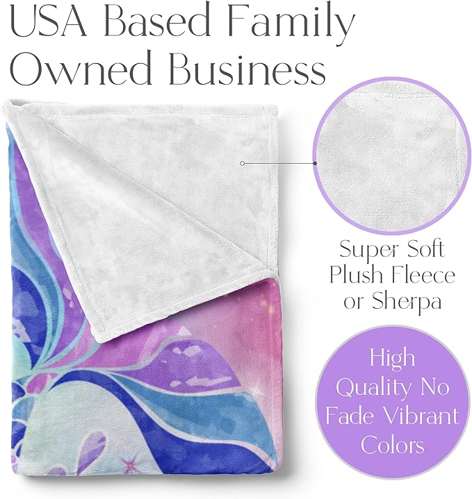 Personalized Mermaid Fleece Blanket - Ships Next Day, Made in USA - Custom, Soft, & Plush, Couch Bed Throw for Kids, Girls Bedroom Décor, Pink & Purple (Fleece – 30x40)