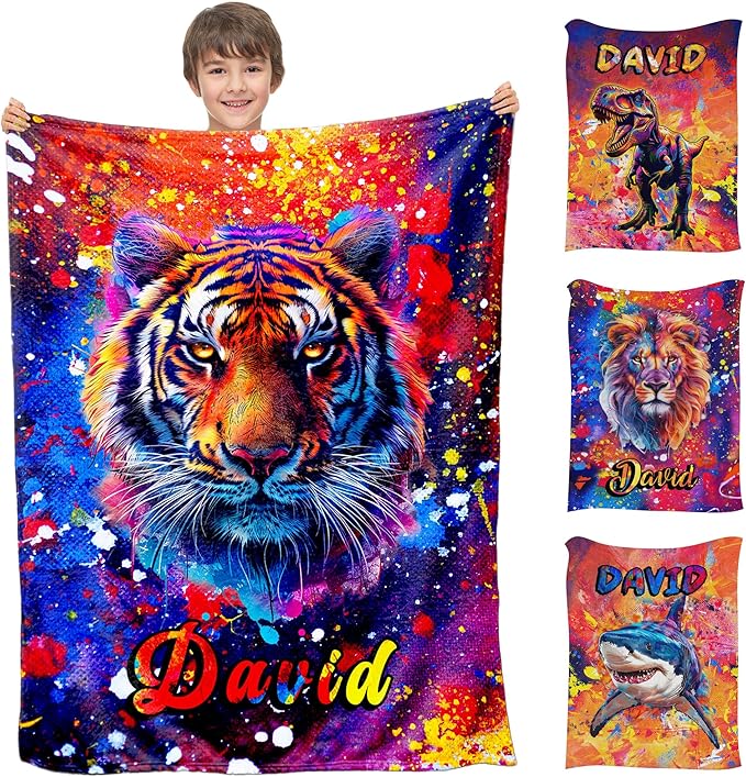 Ship Next Day, Personalized Baby Blanket for Boys Girls on Christmas Birthday, Unique Animals Blankets- Printed in USA, Custom Toddlers Blanket with Name for Baby Shower Kids Teens Toddlers Newborn