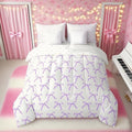 Manfei 7 Pieces Cartoon Bowknot Kids Comforter Twin Size,Bow Tie Knot Princess Girls Bedding Set,Cute Bow Sketch Geometric Purple Romantic（Comforter+Fitted+Flat+2 Pillowcases+2 Throw Pillow Covers）