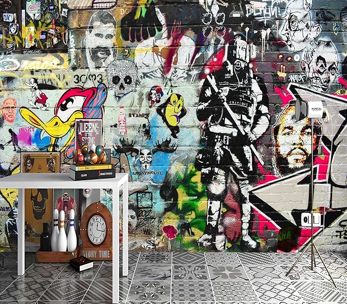 XMPMBM-Graffiti Art backsplash Large Decorative Wallpaper Bedroom Bathroom Nursery Room Wall Mural- W 88" X H 59" S- W 88" X H 59"（36 Square Foot）