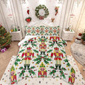 Feelyou Merry Christmas Bedding Set Soft for Boys Girls, Nutcracker Comforter Set Full Size Holly Leaves Duvet Quilt Microfiber Red Berries Bedroom Decor 3 Pcs with 2 Pillow Cases