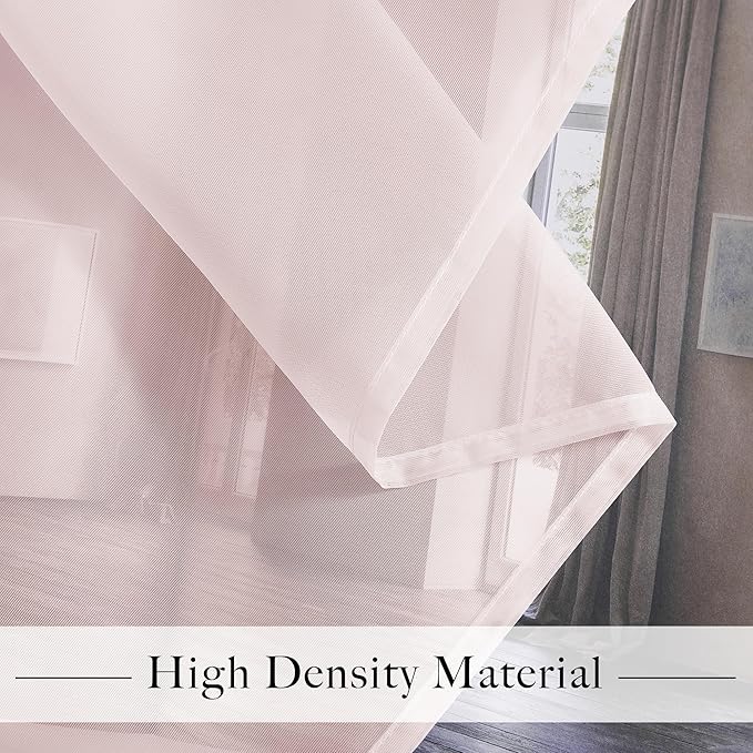 RYB HOME Peach Blush Sheer Curtains, Light Filtering Grommet Elegant Extra Long Window Panels, Airy & Breathable Voile Sheer Drapes for Kitchen, Living Room, Bedroom, 54W by 96L, Set of 4