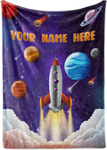 Custom Rocket Ship Blanket for Kids, Cute Custom Name Throw for Boys and Girls, Fun Outer Space, Galaxy, and Planets, Soft and Plush, Birthday or Christmas, (Fleece 30x40)