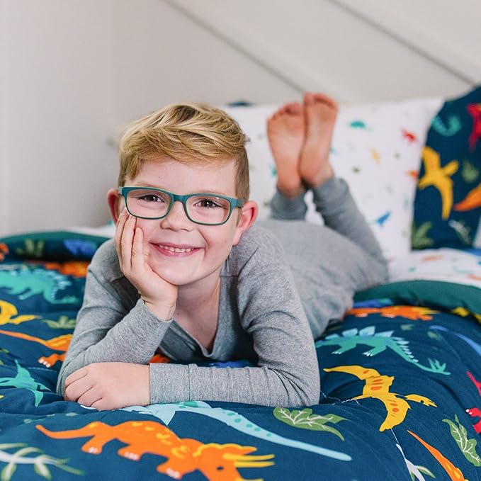 Wildkin 5-Piece Twin Bedding Set – 100% Cotton Comforter, Sheets & Pillowcase for Cozy Cuddles - Jurassic Dinosaurs