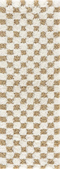 BoutiqueRugs Atira Modern Checkered Shag Rug - High Pile Fluffy Shaggy Carpet for Hallway, Nursery, Playroom, Girls Boys Room - Yellow, Cream, White, Mustard - 2'7" x 7'3" (2x8)
