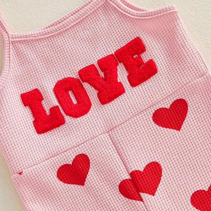 Toddler Baby Girl Valentines Day Outfit Love Sleeveless Tie-up Suspender Romper Bell Bottom Pants Spring Jumpsuit