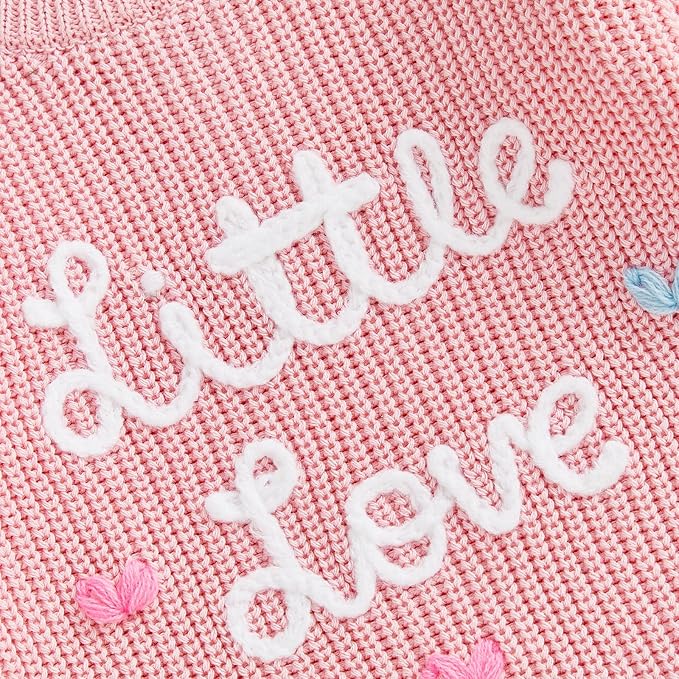 Lesimsam Newborn Baby Boy Girl Valentines Day Outfit Oversized Embroidery Long Sleeve Knit Sweater Bubble Romper Bodysuit