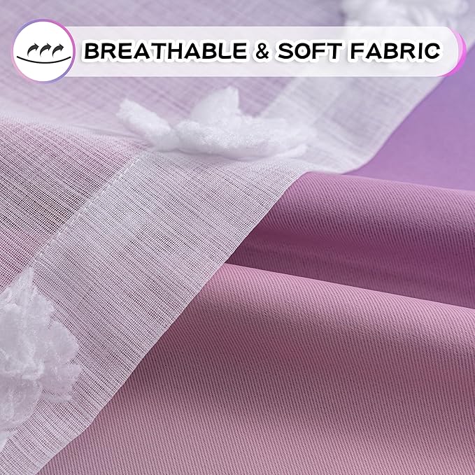 MYSKY HOME Pom Pom Curtains Blackout and Sheer Curtains for Girls Bedroom Ombre Nursery Curtains 84 Inch Long Room Darkening Princess Double Layer Curtains with Grommet Top Pink Purple 52 x 84 in