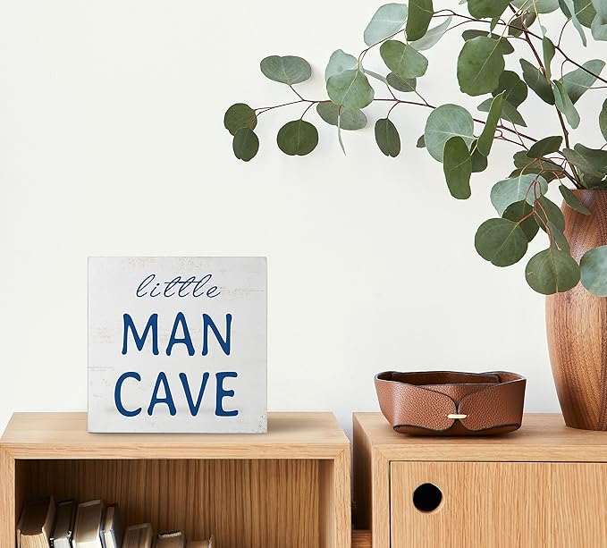 Mtrgdn Baby Boy Nursery Decor,Kids Room Decor,Little Man Cave Wooden Box Sign for Boy Baby Nursery Room Shelf Table Desk Decorations,5x5 Inch