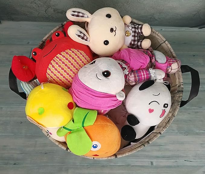 KUNRO Round Laundry Gift Basket Storage Hamper, Kids Toys and Clothes Storage Organizer Bins, Toy Shelf Basket with Handles for Room Decor (Tree Stump)
