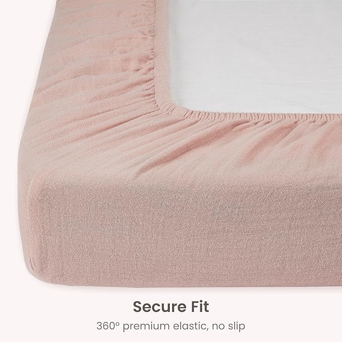 Bioweaves Organic Cotton Muslin Bassinet Sheet, GOTS Certified Extra Soft Fitted Sheet, Universal Fit for Oval Baby Bassinet Mattresses, 33" x 17", 4 Inch Pocket, Dusty Pink