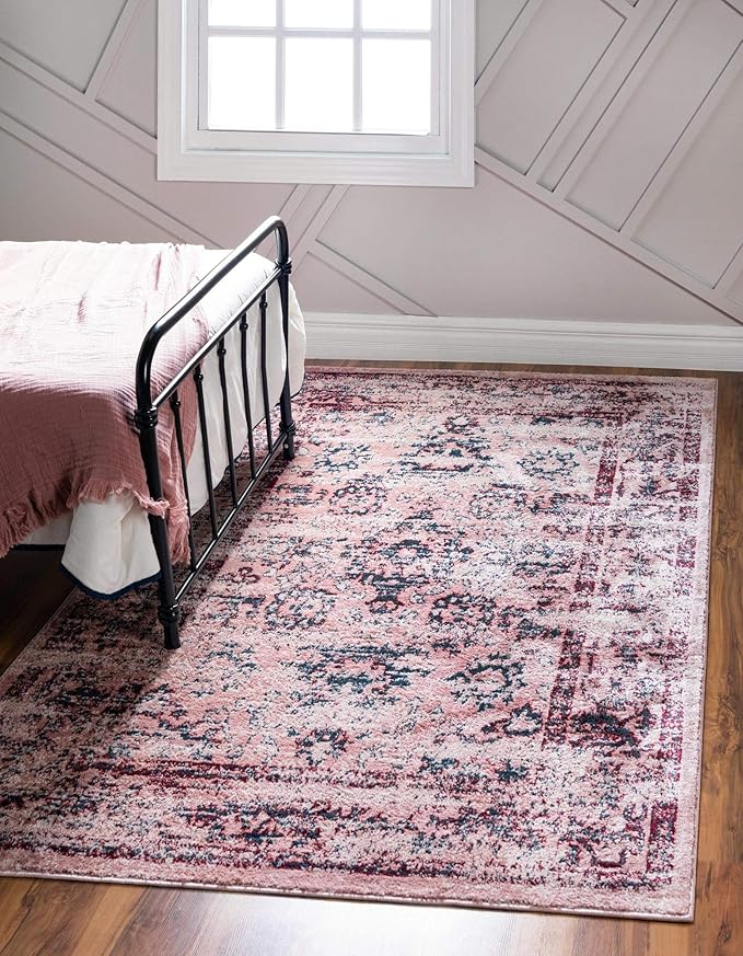 Rugs.com Charleston Collection Rug – 5' x 8' Pink Low-Pile Rug Perfect for Living Rooms, Large Dining Rooms, Open Floorplans
