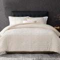Amélie Home Waffle Comforter Queen Set, Beige Fluffy Fleece Bed Set, Super Warm Fluffy Plush Bedding Set for Winter, 3 Pieces,1 Cozy Comforter and 2 Pillowcases