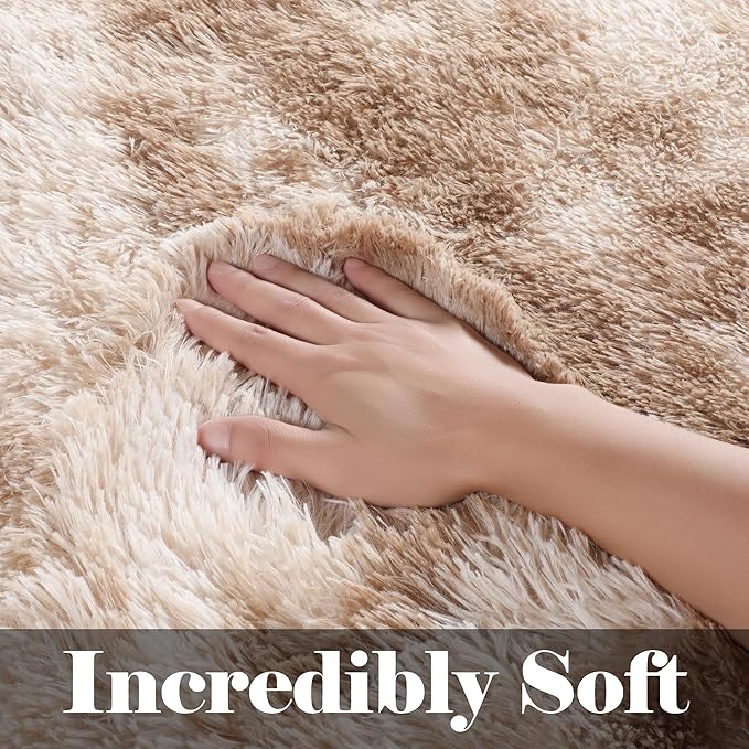 ONASAR Area Rugs for Bedroom Living Room, Washable Fluffy Tie-Dye Beige 4x6 Indoor Bedside Floor Throw Rug, Soft Plush Shaggy Carpet for Nursery Kids Girls Boys Teen Dorm Home Office Decor Aesthetic