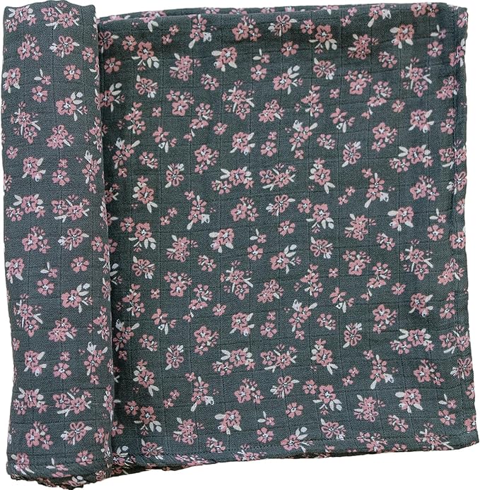 Mebie Baby Olive Bloom Muslin Swaddle, Modern and Neutral Blanket for Baby Girl or Boy, 0-3 Month, Comfy Wrap