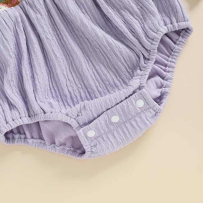 Gaono Newborn Baby Girl Smocked Bubble Romper Cute Boho Summer Clothes Ruffle Sleeveless Crochet Flower Vintage Bodysuit