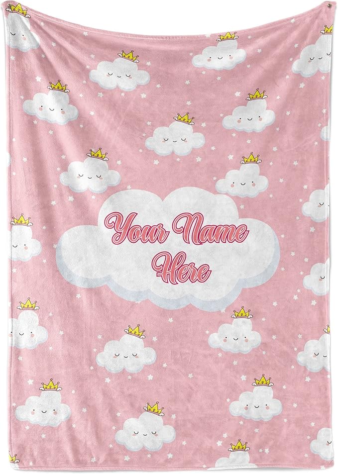 Personalized Cloud Blanket for Girls | Kids Cloud Unicorn | Custom Plush Fuzzy Rainbow for Toddler | Customized Little Girl Throw Blankets | Girl Sofa Bed Birthday| Fleece 50x60