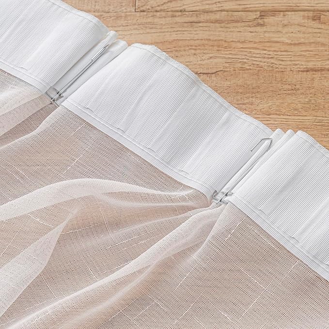 Off White Sheer Curtain Extra Long 144 Inches 1 Panel, Thin Textured Linen Look Floor to Ceiling Drapes, Rustic Ivory See Through Sheers, DIY Pinch Pleat Sliding Glass Door Curtain
