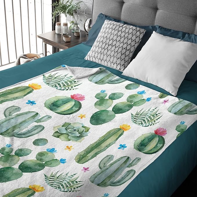 Thuswarm Cactus Flower Succulent Flannel Blanket for Autumn Winter Gifts Warm Cozy Soft Funny Print Throw for Bed Couch Sofa 40”×30” XSmall for Pets