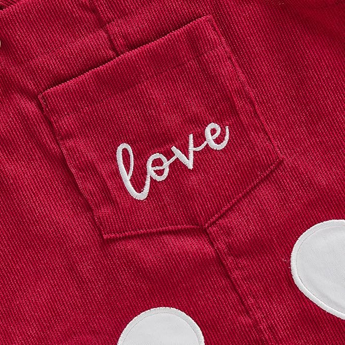 FIOMVA My First Valentines Day Outfit Clothes Baby Girl Romper Love Onesie Heart Embroidery Overalls Suspender Dress Set