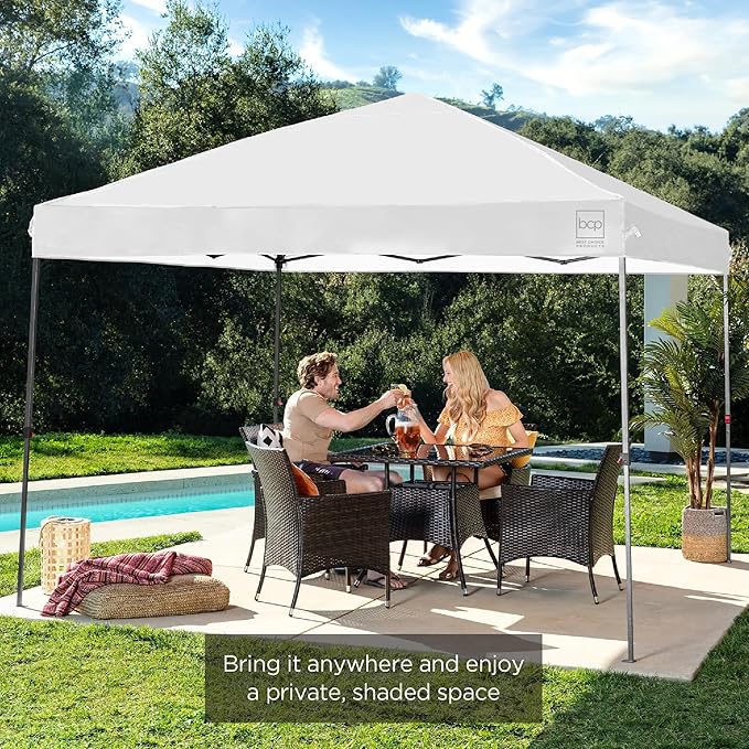 Best Choice Products 10x10ft 1-Person Setup Pop Up Canopy Tent Instant Portable Shelter w/ 1-Button Push, Case, 4 Weight Bags - Pink/White