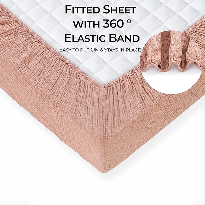 Dreamology Muslin Crib Sheets,Girls,Boys,Standard Crib Sheet,2 Pack,Soft,Pink Crib Sheet,100% Cotton Crib Sheets for Standard Cribs and Toddler Bed Fitted Sheet,52x28 Crib Mattress Sheets | Rose,Pink
