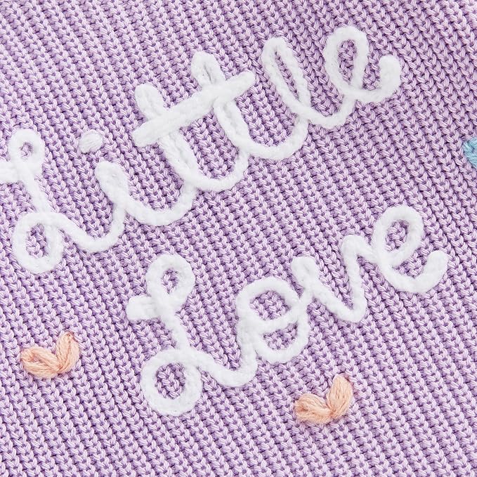 Lesimsam Newborn Baby Boy Girl Valentines Day Outfit Oversized Embroidery Long Sleeve Knit Sweater Bubble Romper Bodysuit