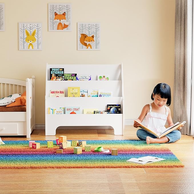 3 Tier Butterfly Kids Bookshelf - Nursery Bookshelf for Storage Organizer, Free Standing Baby Bookcase for Kids Rooms, Children Bookcase for Playing Room, Bedroom, Nursery, Classroom, White.