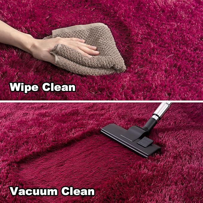 2x4 Rug - Non-Slip Runner for Living Room - Height Pile 1.4" Plush Rug - Throw Rugs Carpet for Bedroom - Burgundy