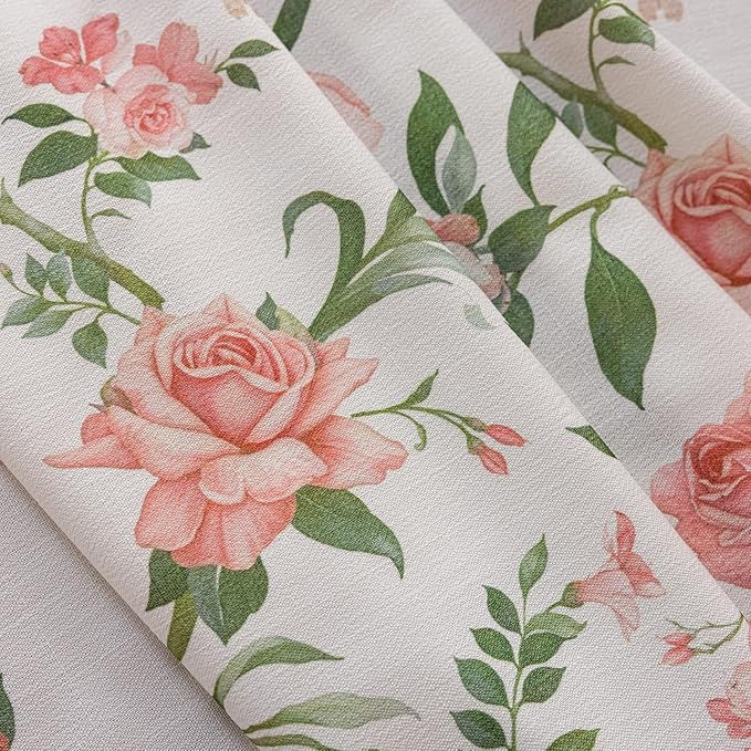 ENJOYBRIDAL Pink Floral 96 Inch Curtains for Bedroom Living Room Drapes Semi Sheer Boho Rod Pocket Long Window Curtains 2 Panel Sets Farmhouse Light Filtering Vintage Cute Window Treatments
