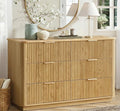 win2win 6 Drawer Dresser, Mid Century Modern Dresser with Storage, 47" Wide Fluted Chest of Drawers with Faux Marble Top, Dressers TV Stand, Drawers Organizer for Bedroom, Living Room, Hallway, Oak