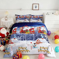 Feelyou Kids Christmas Twin Size Decorations Bedding Set Xmas Santa Claus Pine for Boys Girls Merry Christmas Blue Decor Quilt Collection 2Pcs