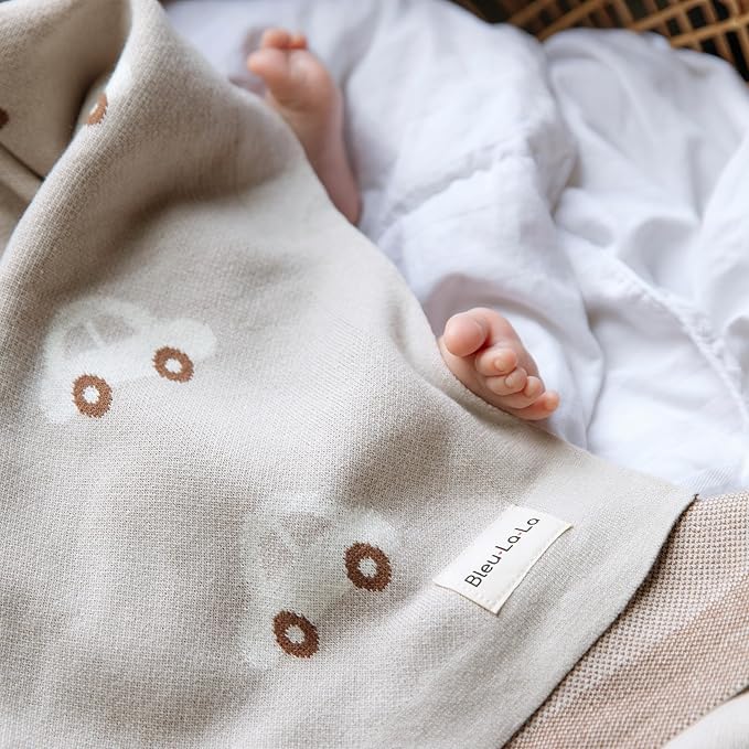 Baby Receiving Blanket for Boys 100% Cotton Buttery Soft Cozy Receiving Swaddle Stroller Blanket for Shower Gift Registry for Newborns, Infants, Toddlers (Cars - Oat)