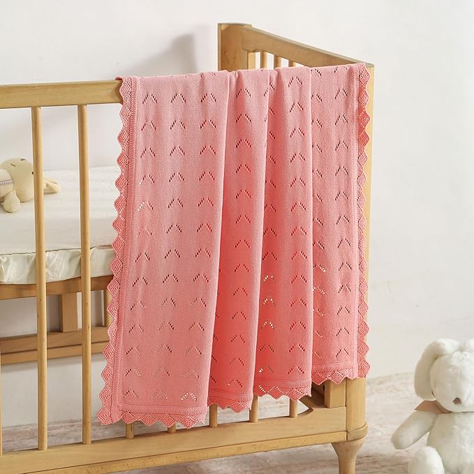 Baby Blanket 100% Cotton Knit Swaddle Soft Newborn Receiving Blanket Cozy for Boy/Girl Crib,Stroller Pink 40x30in