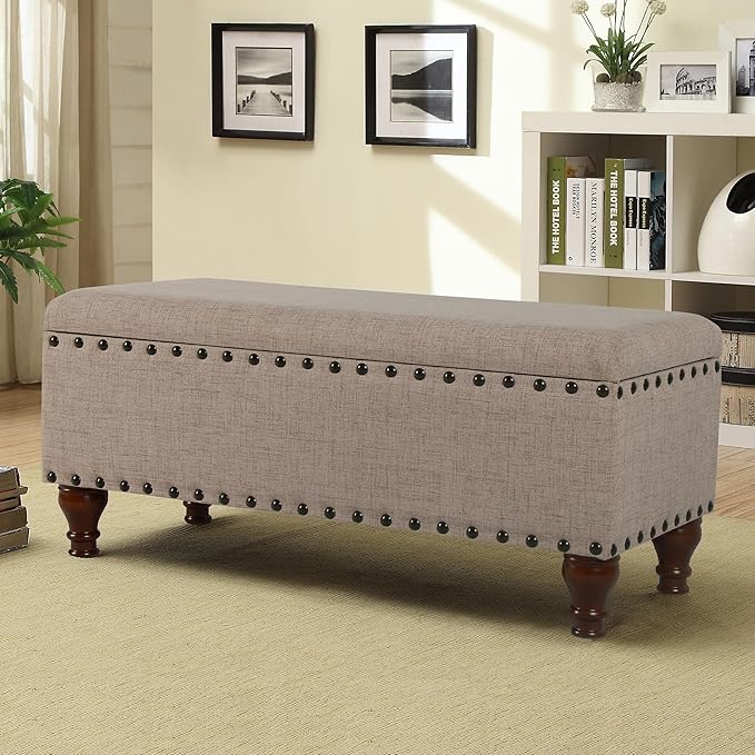 HomePop Large Storage Bench with Nailhead Trim - Tan