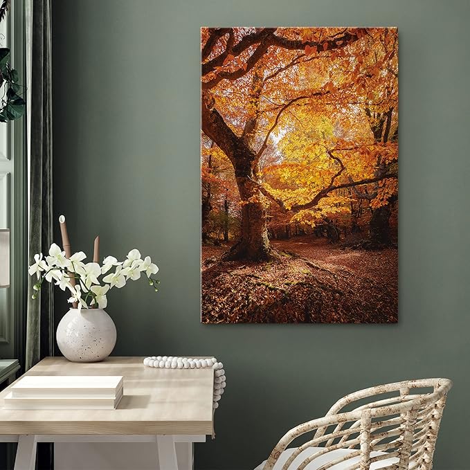 SIGNWIN Canvas Print Wall Art Autumn Red Leaf Oak Tree Forest Nature Wilderness Photography Modern Art Farmhouse/Country Landscape Colorful Multicolor Ultra for Living Room, Bedroom, Office - 32x48