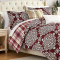 Southshore Fine Living, Inc. 4-Piece Christmas Bedding Twin Set, Twin/Twin XL Christmas Comforter Set, White & Red Plaid Comforter, 2 Throw Pillows, 1 Sham, Holiday Bedding - Christmas Carol