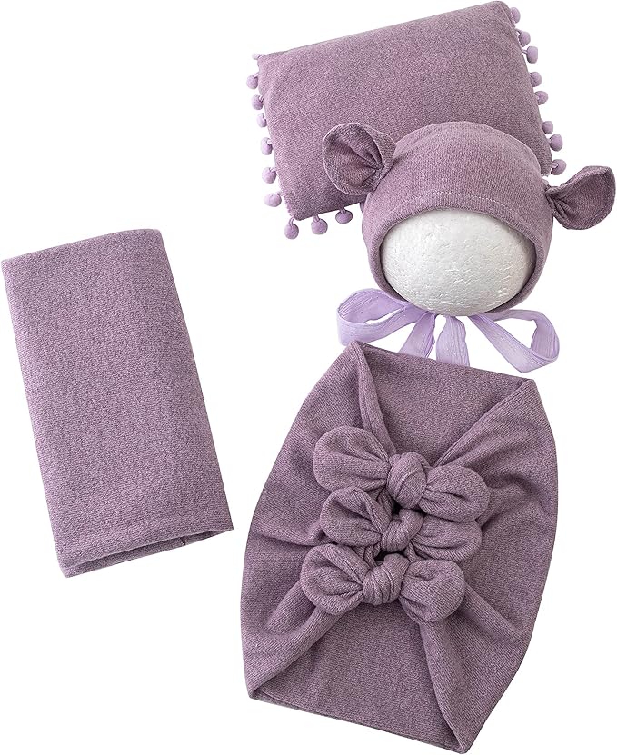 Vemonllas Newborn Baby Boy Girl Photography Props Bow Wrap, Posing Aid, Hat and Blanket Set of 4 Pcs