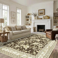 Brown Floral Print Area Rugs for Bedroom Living Room Boho Farmhouse Country Rustic Dining Room Carpet Soft Washable Rugs Non Slip Floor Covering for Nursery Playroom 7x9
