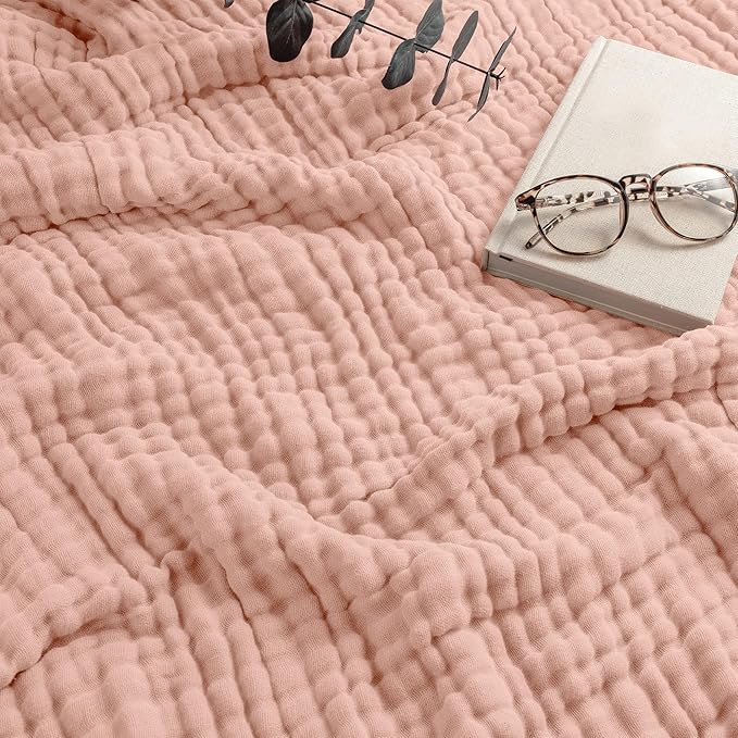Comfy Cubs Muslin Blanket for Adults King 108" x 90" - 6 Layer Soft, Breathable & Lightweight Muslin Adult Blanket - Machine Washable & Designed in The US Bedding for All Seasons - Blush