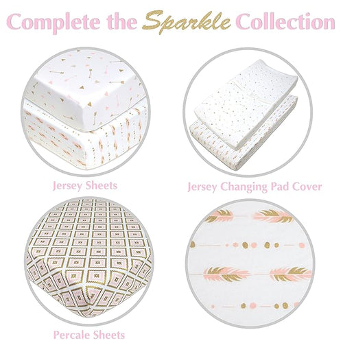 American Baby Company 100% Natural Cotton Percale Fitted Crib Sheet for Standard Crib and Toddler Mattresses, Sparkle Gold/Grey Kilim, Soft Breathable, for Boys and Girls