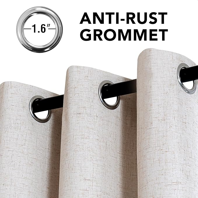 H.VERSAILTEX Linen Curtains 100% Blackout Curtains for Bedroom 84 inch Long Full Light Blocking Nature Linen Blended Window Curtains for Living Room Nickel Grommet (2 Panels, Heathered Natural)