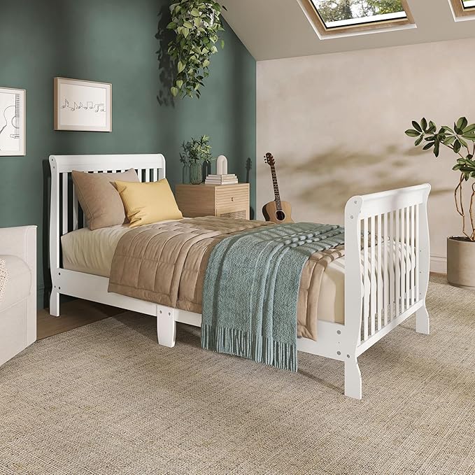 Dream On Me Aden 4-in-1 Convertible Mini Baby Crib in White, GreenGuard Gold & JPMA, Sustainable Pinewood, Non-Toxic Finish, 3 Mattress Heights, Converts to Mini Day & Twin-Size Bed