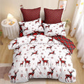 Christmas Duvet Cover Twin Size Red Gingham Christmas Deer Bedding Set 2 Pieces Kids Boys Girls Grid Checked Xmas Snowflake Elk Comforter Cover with Zipper Closure And 1 Pillowcase (No Comforter)