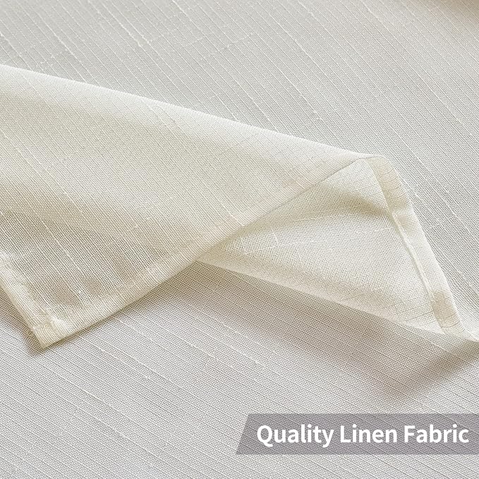 MIULEE Natural Linen Semi Sheer Window Curtains - Elegant Solid Ivory Drapes with Grommet Top - Voile Panels for Bedroom & Living Room (52X108 Inch)