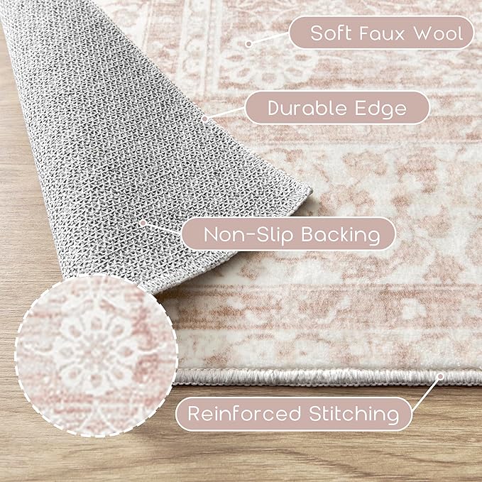 Small Throw Rug for Bedreoom 2x3 Washable Boho Aesthetic Pink Floral Non Slip Cute Area Rug for Side of Bed Teen Girls Room Kitchen Bathroom