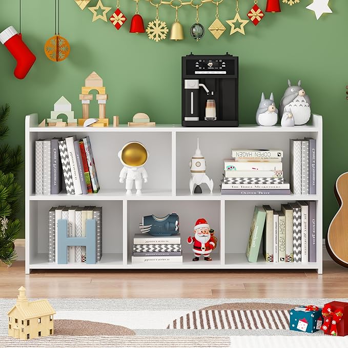 Book Shelf for Kids, 5 Cubes Storage Organizer Montessori Shelf, Wooden Kids Bookcase, Toy Storage Organizer for Children, White Toddler Bookshelf Cube Shelf for Kid’s Room, Classroom