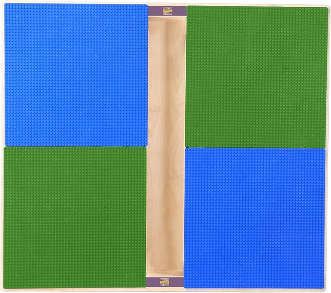 Contender Time-2-Play Square Blue & Green Birch Hardwood All Purpose School Activity Lego Compatible Table with Trough and Shelf for Kids with 18" Long Wood Legs