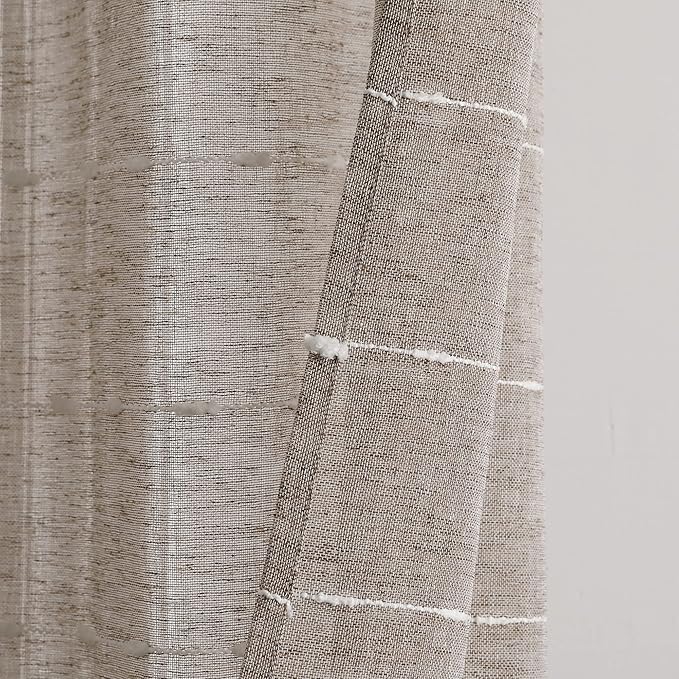 Lush Decor Farmhouse Textured Grommet Sheer Window Curtain Panel Pair, 38"W x 95"L, Brown